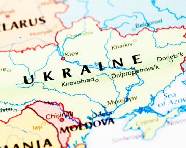 World map cropped to emphasize the country of Ukraine