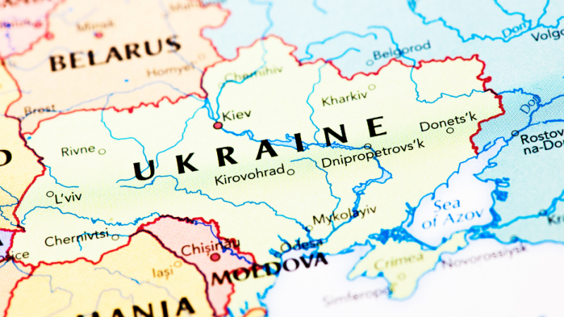 World map cropped to emphasize the country of Ukraine